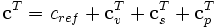 {{\mathbf{c}}^T = \mathit{c}_{ref}+{\mathbf{c}_{v}^{T}}+{\mathbf{c}_{s}^{T}}+{\mathbf{c}_{p}^{T}} }